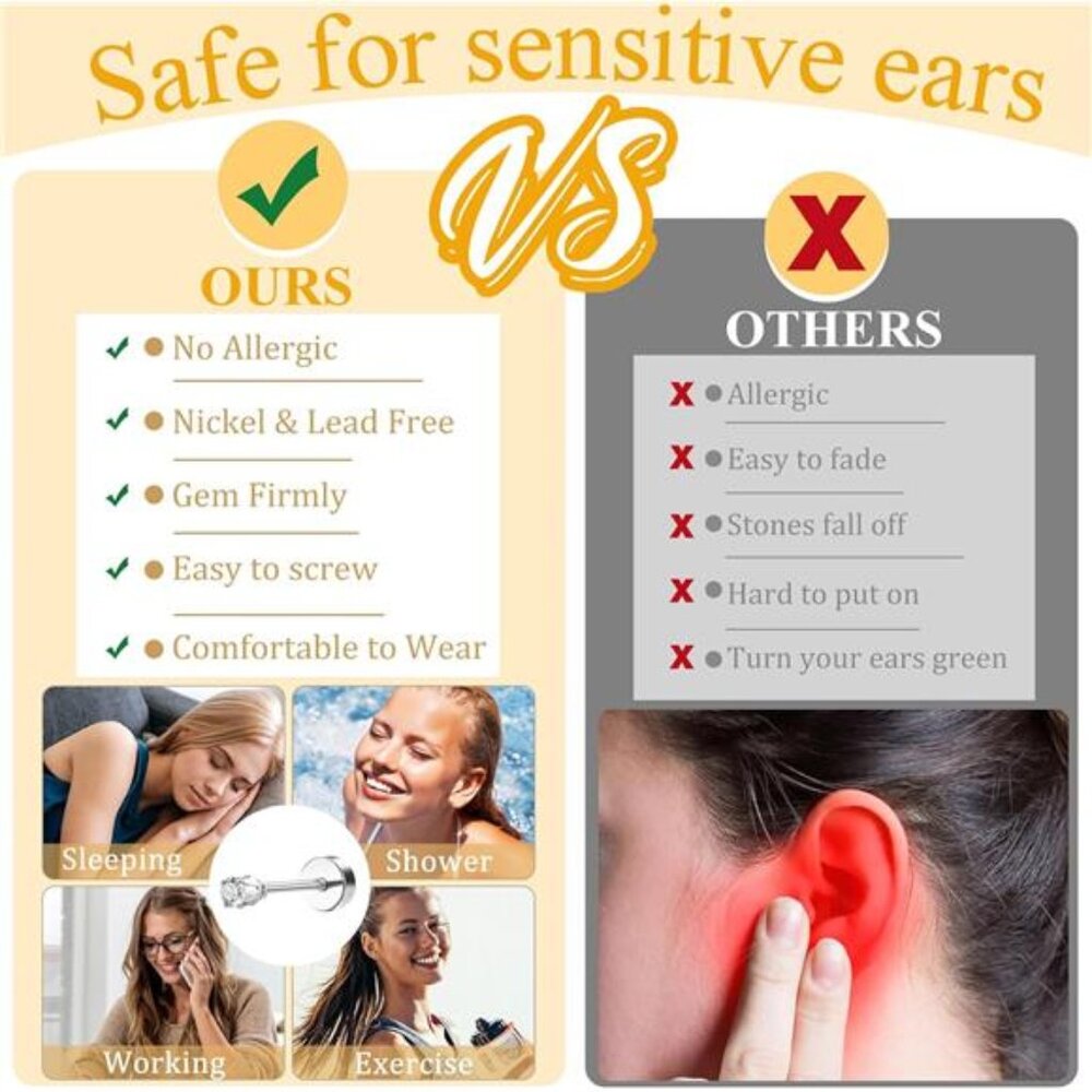 Small Tiny Stud Flat Back Earring Hypoallergenic … - image 6